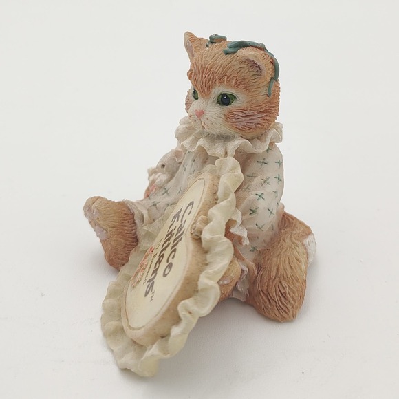 Calico Kittens Cat Figurine Ruffled Heart Plaque 1992 Enesco Orange Tabby Feline - Picture 3 of 9